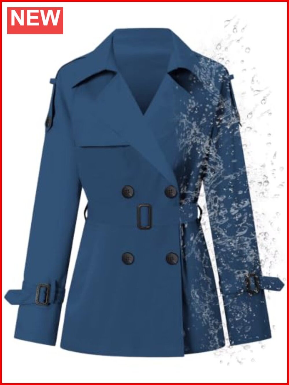Women's Water-repellent Double Breasted Belted Short Trench Coat